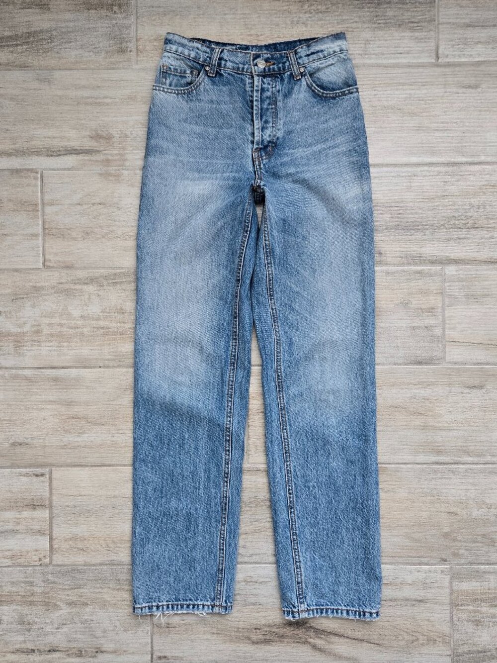 Revice Straight Leg High Rise Jeans Womens Acid Wash Blue American Flag Tag 25
